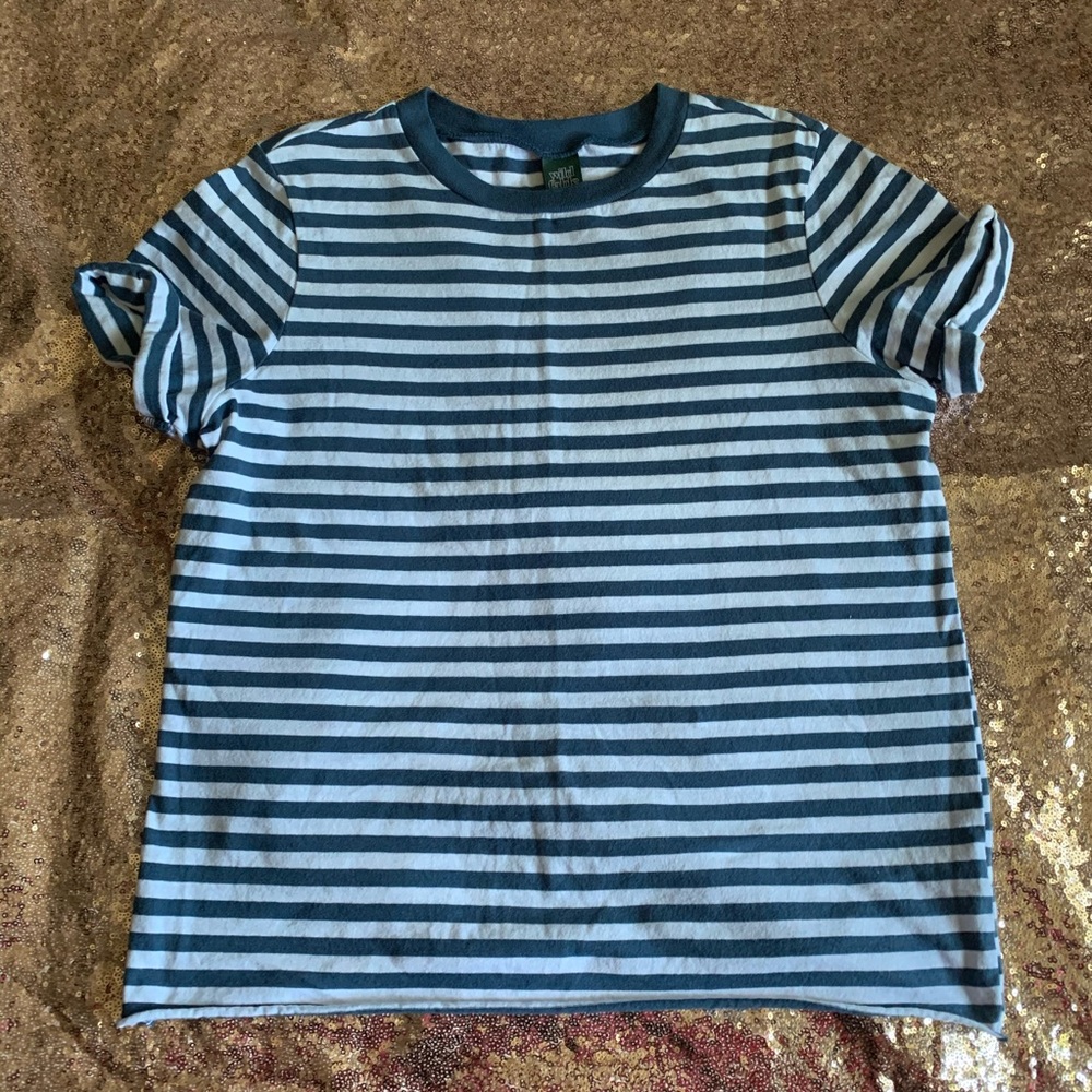 Blue and white, striped t-shirt